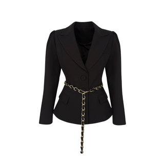 BELİ ZİNCİR AKSESUARLI ETEKLİ TAKIM SİYAH