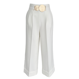 BELT DETAIL DOUBLE LEG TROUSERS WHITE