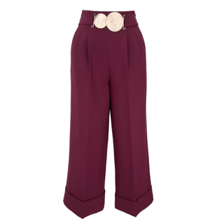 BELT DETAILED DOUBLE LEG TROUSERS CLARET RED