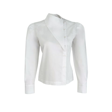 BERRY ASYMMETRIC COLLAR DETAILED SHIRT WHITE