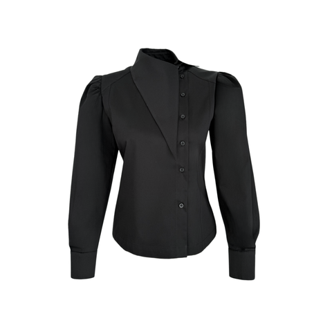BERRY ASYMMETRIC COLLAR DETAILED SHIRT BLACK