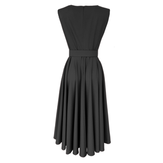 BLACK DRESS WITH DEGAJE COLLAR BELT DETAILED