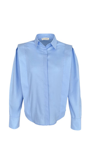Kat Detaylı Cotton Mavi Gömlek