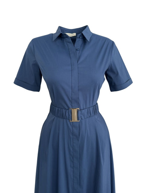 KEMER DETAYLI GÖMLEK ELBİSE İNDİGO