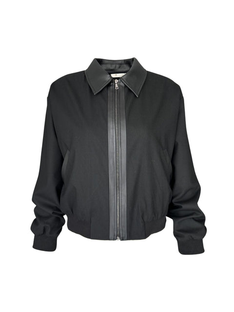 DERİ GARNİLİ FERMUARLI CEKET SİYAH