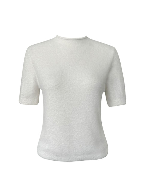 DİK YAKA KISA KOL TÜYLÜ TRİKO EKRU - Tek beden