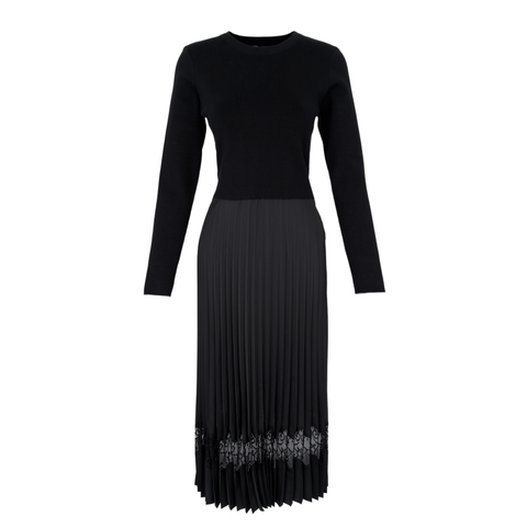 ETEĞİ DANTEL MİX TRİKO ELBİSE SİYAH