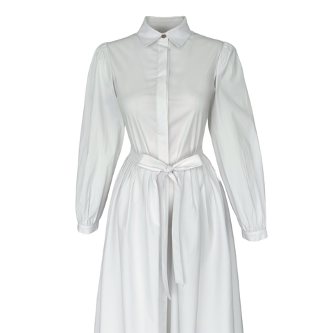 ETEĞİ ÖNDEN BAĞLAMALI COTTON ELBİSE BEYAZ