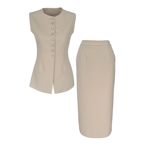 GOLD BUTTONED SKIRT SET BLACK