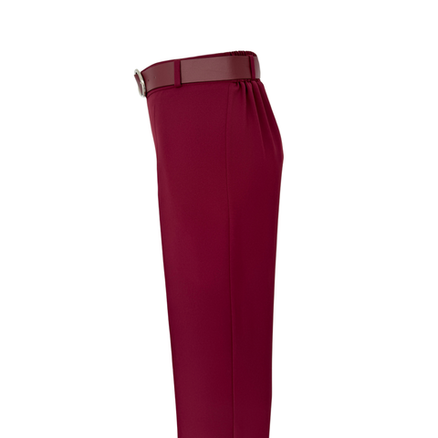 KEMER DETAYLI DÖKÜMLÜ PANTOLON BORDO