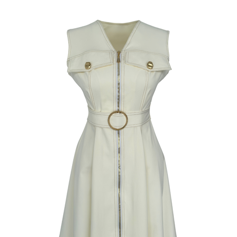 FERMUAR DETAYLI MİDİ BOY GABARDİN ELBİSE