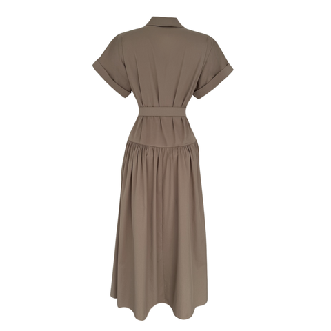 ETEĞİ VOLANLI MAKSİ BOY ELBİSE KAHVERENGİ