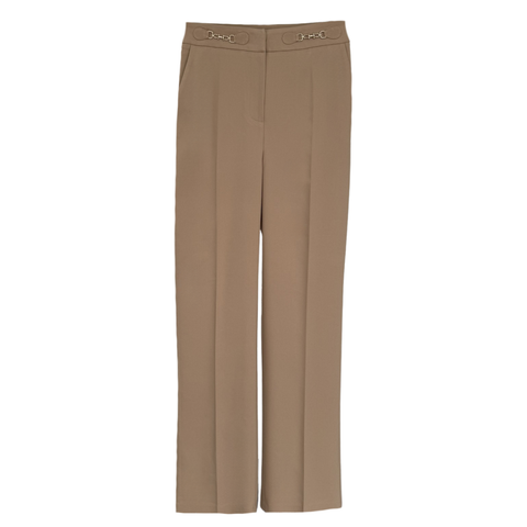 DÜZ KESİM BELİ AKSESUARLI PANTOLON CAMEL