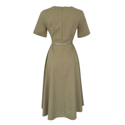 FİYONK DETAYLI KISA KOL KEMERLİ ELBİSE HAKİ