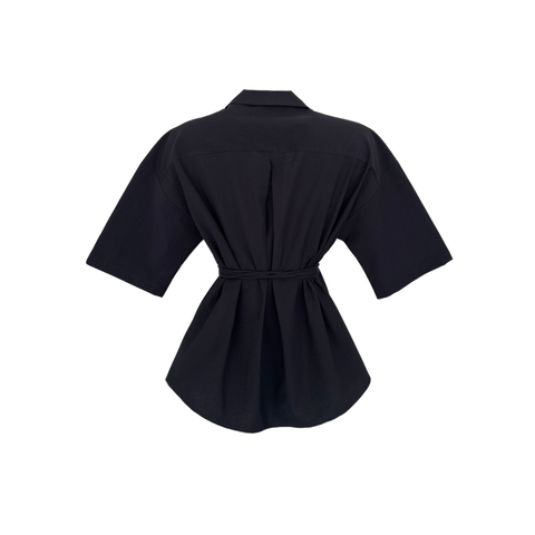 PÜSKÜL DETAYLI KRUVAZE BLUZ SİYAH