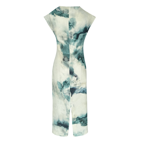 BATİK DESEN %100 KETEN DÜŞÜK OMUZ ELBİSE