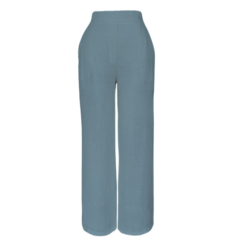 ELSA %100 KETEN PANTOLON MAVİ