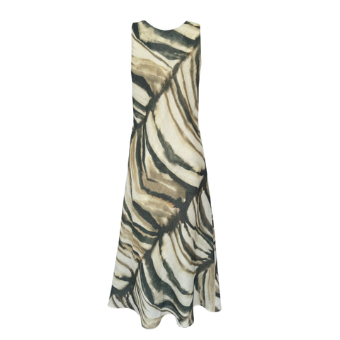 KALIN ASKILI %100 KETEN ZEBRA DESEN ELBİSE