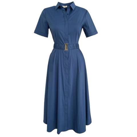 KEMER DETAYLI GÖMLEK ELBİSE İNDİGO