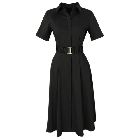 KEMER DETAYLI GÖMLEK ELBİSE SİYAH