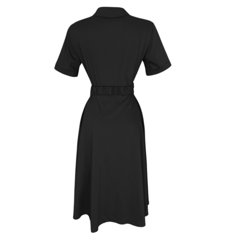 KEMER DETAYLI GÖMLEK ELBİSE SİYAH