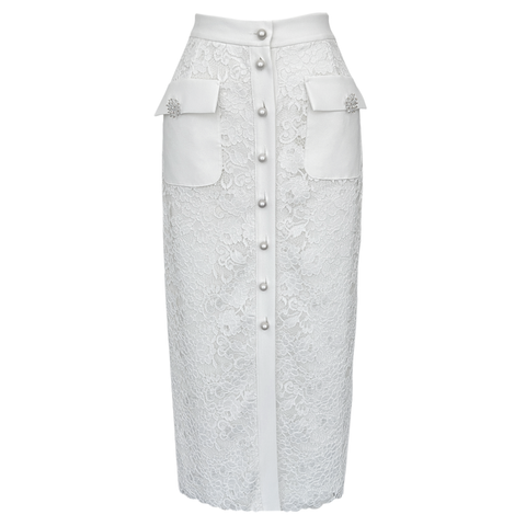 İNCİ DÜĞME DETAYLI GÜPÜR ETEK EKRU