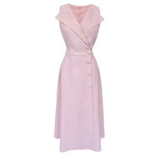 KRUVAZE MODEL %100 KETEN ELBİSE PEMBE