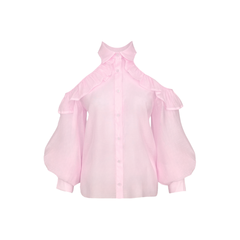 OMUZ DEKOLTELİ TRANSPARAN GÖMLEK PEMBE