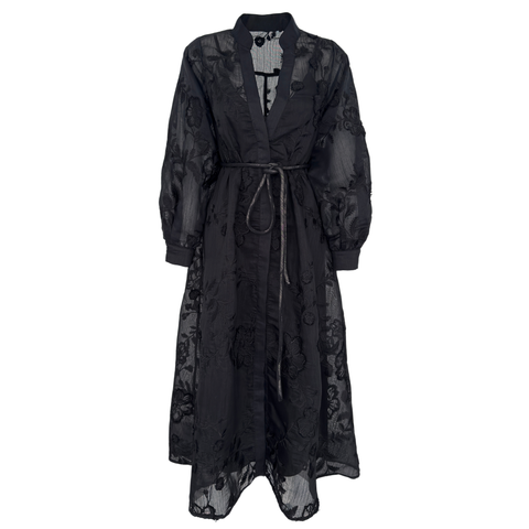 3D ÇİÇEK DETAYLI ELBİSE SİYAH