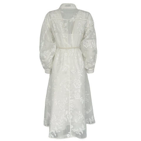 3D ÇİÇEK DETAYLI ELBİSE EKRU