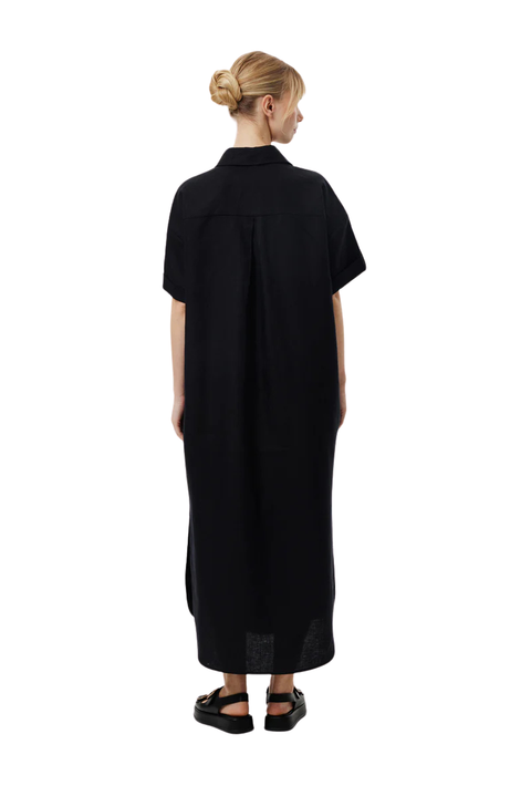 %100 KETEN RELAXED GÖMLEK ELBİSE SİYAH