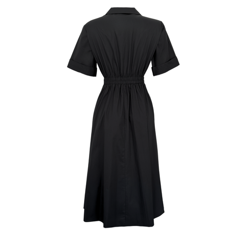 BELİ KUŞAKLI ÖNDEN DÜĞMELİ KISA KOL ELBİSE