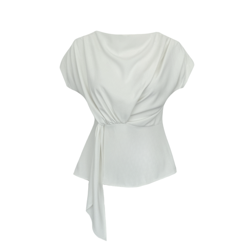 DRAPE DETAYLI DÜŞÜK OMUZ  KREP BLUZ EKRU