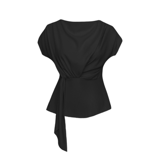 DRAPE DETAYLI DÜŞÜK OMUZ  KREP BLUZ SİYAH