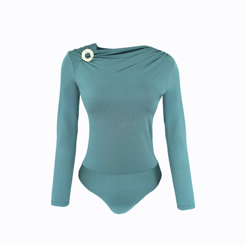 DRAPELİ BROŞ DETAY BODYSUIT MİNT