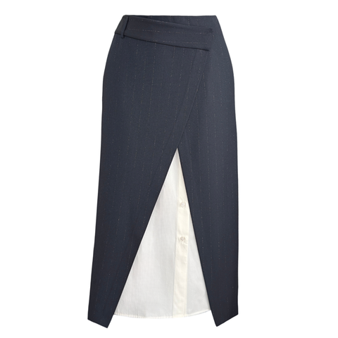 BELDEN ASİMETRİK KAPAMA DETAYLI ETEK LACİVERT