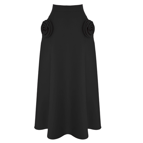 CEPLERİ GÜL DETAY KLOŞ ETEK SİYAH