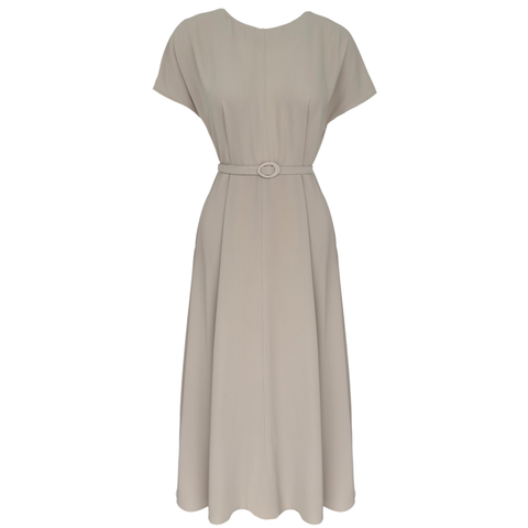 SIRTI BAĞLAMALI MAKSİ BOY KEMERLİ ELBİSE TAŞ