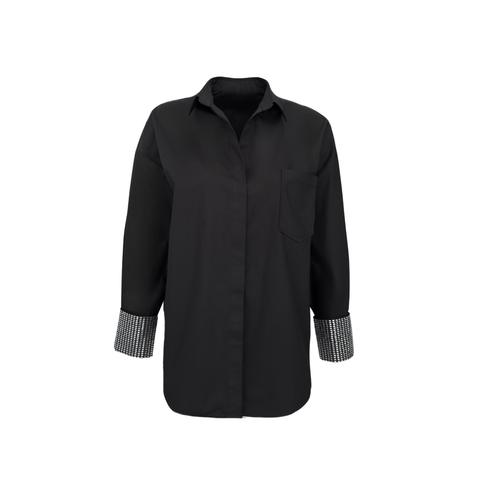 MANŞETLERİ TAŞLI OVERSİZE GÖMLEK SİYAH