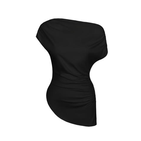 ASİMETRİK YAKA DRAPELİ BLUZ SİYAH