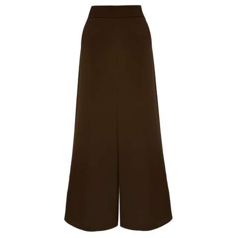 PAMUK SATEN YÜKSEK BEL GENİŞ PAÇA PANTOLON KAHVE