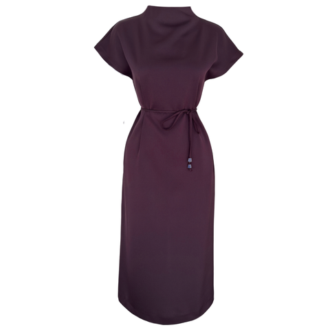 DİK YAKA PAMUK SATEN ELBİSE MOR