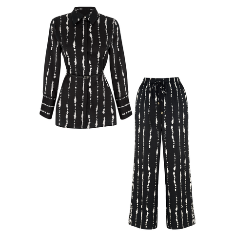 BATİK DESEN KEMERLİ PAMUK SATEN TAKIM SİYAH