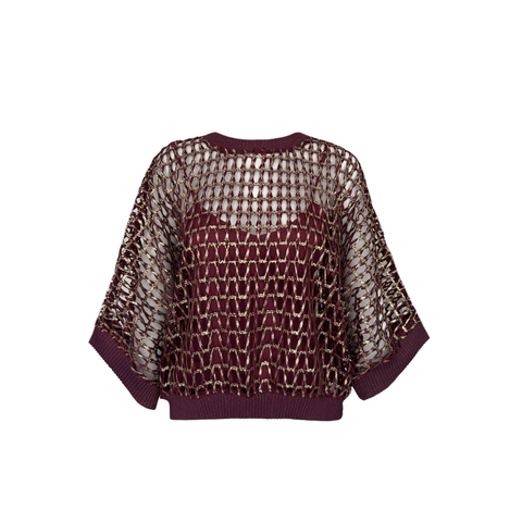 GOLD BASKILI OVERSİZE FİLE BLUZ BORDO