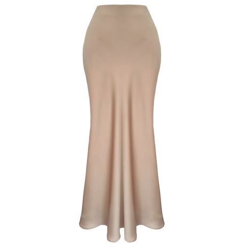 BELİ LASTİKLİ MAKSİ BOY PAMUK SATEN ETEK CAMEL