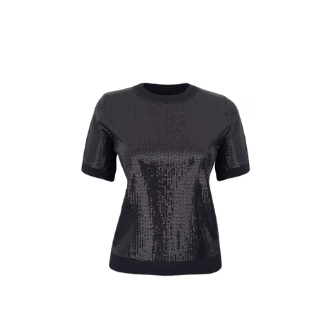 SIFIR YAKA PAYETLİ TRİKO SİYAH