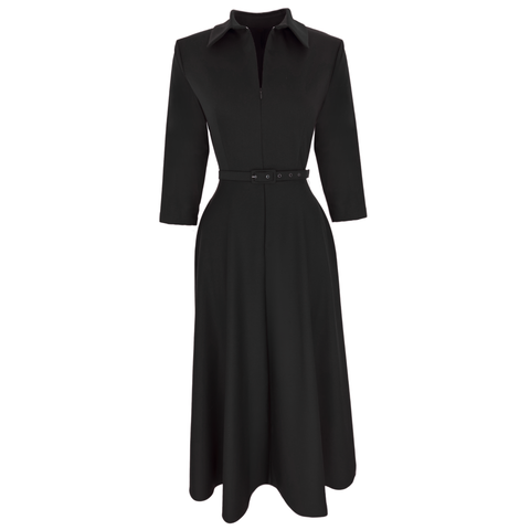 BELT DETAILED ZIPPERED COLLAR DRESS BLACK