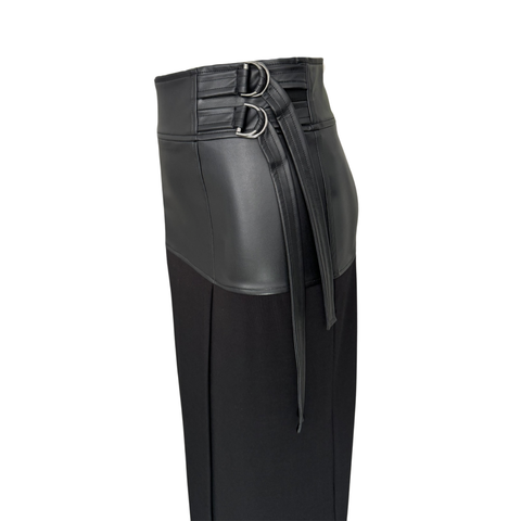 LEA DERİ GARNİLİ KRUVAZE ETEK SİYAH