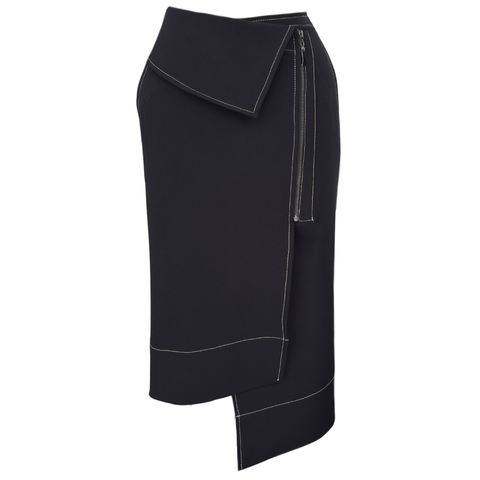 KONTRAST DİKİŞLİ ASİMETRİK KESİM MİDİ BOY ETEK