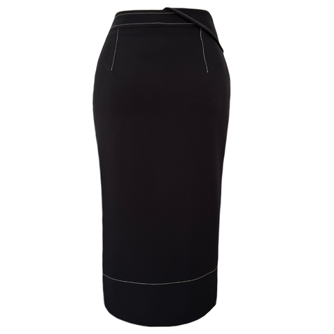 KONTRAST DİKİŞLİ ASİMETRİK KESİM MİDİ BOY ETEK